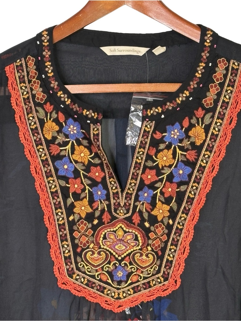 NEW Soft Surroundings Batik Horizon Tunic Blouse M 3/4 Sleeve Semi-Sheer - Picture 2 of 9